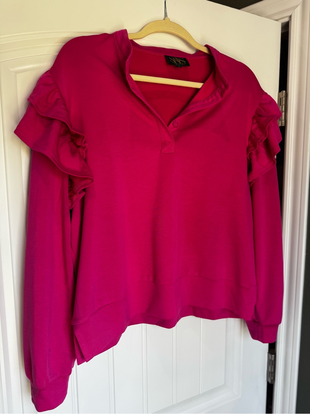SSYS The Label Pink Ruffle Sleeve V-Neck Top XXL Boutique Blouse